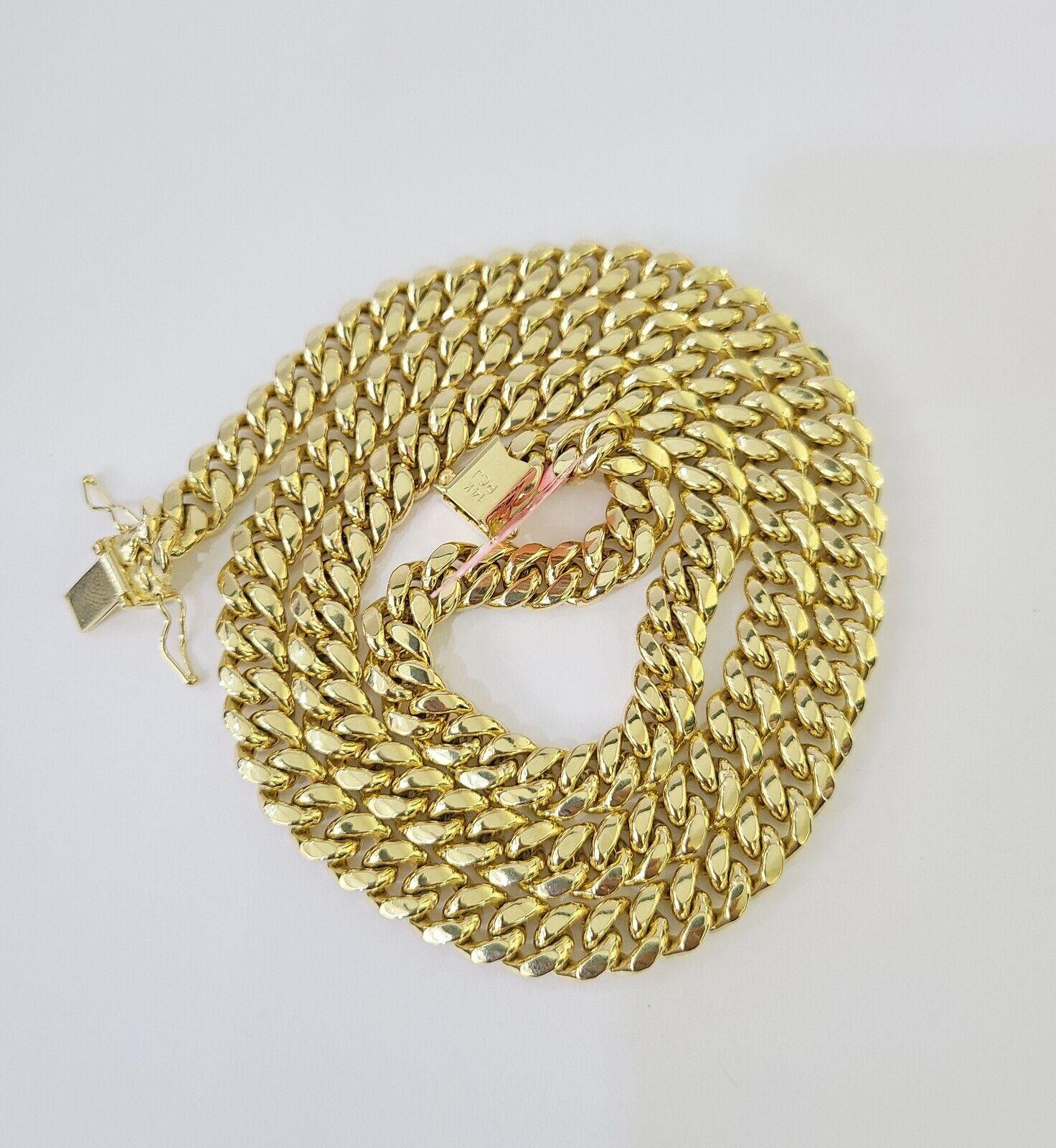 Real 14K Miami Cuban Link Chain Necklace Yellow Gold 22 inch 7mm Mens 14KT - GoldenlinQ